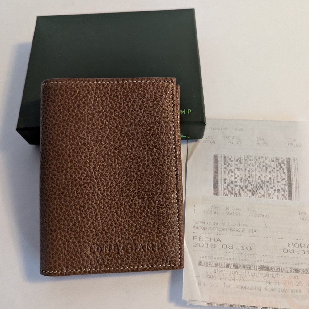 Longchamp Foulonne Leather Compact Wallet in Caramel